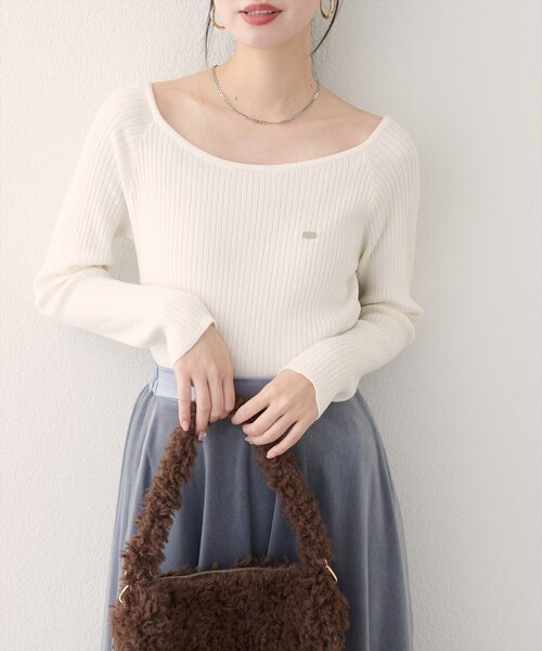 natural couture（ナチュラルクチュール）の「バレエネックリブニットプルオーバー（ニット/セーター・レディース・ピンク/ブラウン/オフホワイト/ブラック・FREE）」の2枚目の写真