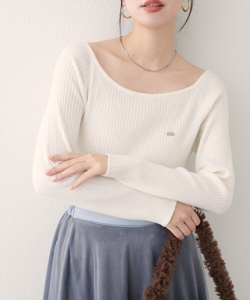 natural couture（ナチュラルクチュール）の「バレエネックリブニットプルオーバー（ニット/セーター・レディース・ピンク/ブラウン/オフホワイト/ブラック・FREE）」の6枚目の写真