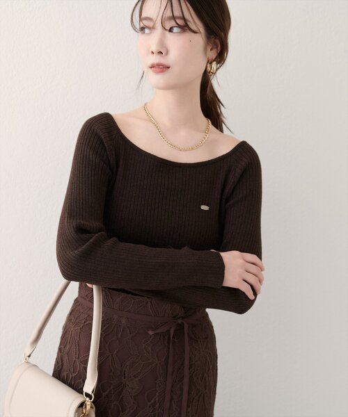 natural couture（ナチュラルクチュール）の「バレエネックリブニットプルオーバー（ニット/セーター・レディース・ピンク/ブラウン/オフホワイト/ブラック・FREE）」の20枚目の写真