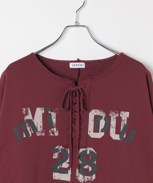 LEPSIM（レプシィム）の「レースアップロゴ裏毛プルオーバー　593813（スウェット・レディース・ベージュ/ボルドー/チャコールグレー・FREE）」の14枚目の写真
