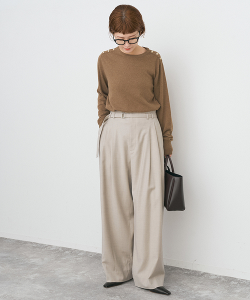 Spick & Span（スピックアンドスパン）の「サキソニーベルテッドワイドパンツ（スラックス・レディース・チャコールグレー/ベージュ・38/36）」の4枚目の写真