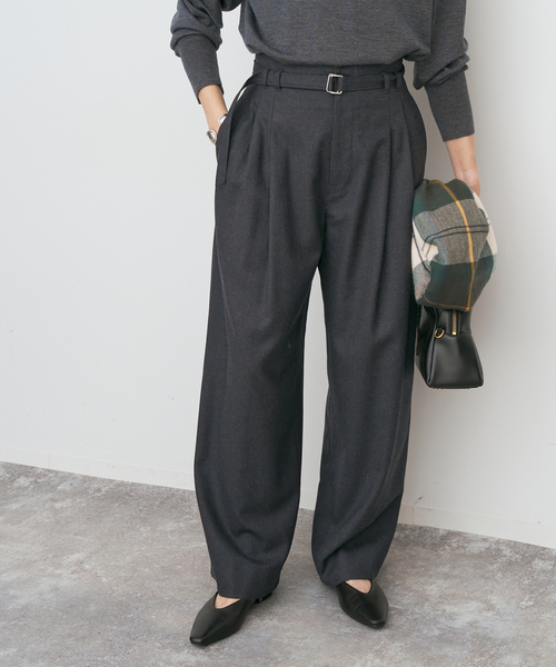 Spick & Span（スピックアンドスパン）の「サキソニーベルテッドワイドパンツ（スラックス・レディース・チャコールグレー/ベージュ・38/36）」の5枚目の写真