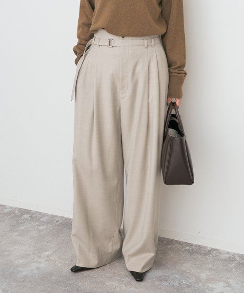 Spick & Span（スピックアンドスパン）の「サキソニーベルテッドワイドパンツ（スラックス・レディース・チャコールグレー/ベージュ・38/36）」の12枚目の写真