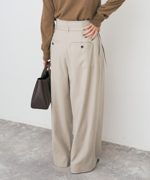 Spick & Span（スピックアンドスパン）の「サキソニーベルテッドワイドパンツ（スラックス・レディース・チャコールグレー/ベージュ・38/36）」の14枚目の写真