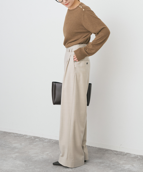 Spick & Span（スピックアンドスパン）の「サキソニーベルテッドワイドパンツ（スラックス・レディース・チャコールグレー/ベージュ・38/36）」の15枚目の写真