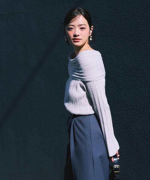 PROPORTION BODY DRESSING（プロポーションボディドレッシング）の「【加藤栞さん着用】ランダムリブオフショルニット / 1215270125（ニット/セーター・レディース・ホワイト系その他/グレー/ブラウン系その他・FREE）」の15枚目の写真