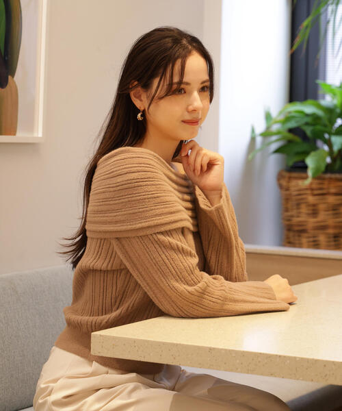 PROPORTION BODY DRESSING（プロポーションボディドレッシング）の「【加藤栞さん着用】ランダムリブオフショルニット / 1215270125（ニット/セーター・レディース・ホワイト系その他/グレー/ブラウン系その他・FREE）」の6枚目の写真