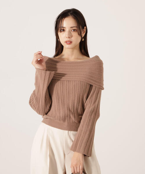 PROPORTION BODY DRESSING（プロポーションボディドレッシング）の「【加藤栞さん着用】ランダムリブオフショルニット / 1215270125（ニット/セーター・レディース・ホワイト系その他/グレー/ブラウン系その他・FREE）」の7枚目の写真