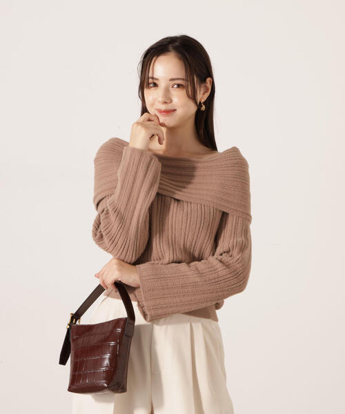 PROPORTION BODY DRESSING（プロポーションボディドレッシング）の「【加藤栞さん着用】ランダムリブオフショルニット / 1215270125（ニット/セーター・レディース・ホワイト系その他/グレー/ブラウン系その他・FREE）」の8枚目の写真