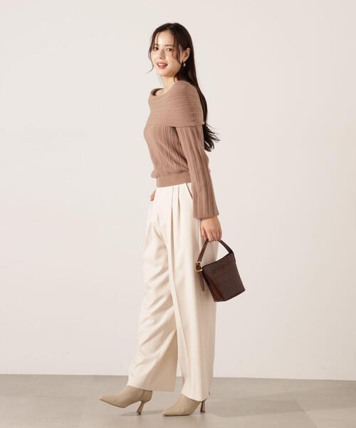 PROPORTION BODY DRESSING（プロポーションボディドレッシング）の「【加藤栞さん着用】ランダムリブオフショルニット / 1215270125（ニット/セーター・レディース・ホワイト系その他/グレー/ブラウン系その他・FREE）」の9枚目の写真