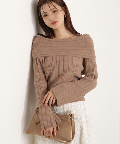 PROPORTION BODY DRESSING（プロポーションボディドレッシング）の「【加藤栞さん着用】ランダムリブオフショルニット / 1215270125（ニット/セーター・レディース・ホワイト系その他/グレー/ブラウン系その他・FREE）」の3枚目の写真