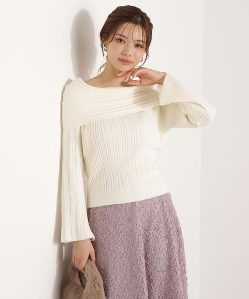 PROPORTION BODY DRESSING（プロポーションボディドレッシング）の「【加藤栞さん着用】ランダムリブオフショルニット / 1215270125（ニット/セーター・レディース・ホワイト系その他/グレー/ブラウン系その他・FREE）」の4枚目の写真