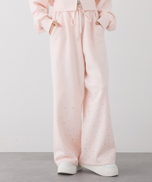 Vuori ヴィオリ ベージュピンクラグナラウンジパンツスウェット上下セットXS セール】【セットで着れる】ビジュー付きスウェットパンツ（スウェット