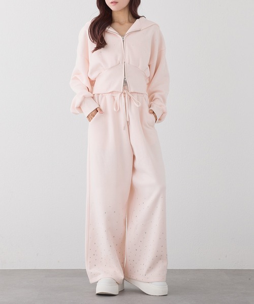 Vuori ヴィオリ ベージュピンクラグナラウンジパンツスウェット上下セットXS セール】【セットで着れる】ビジュー付きスウェットパンツ（スウェット