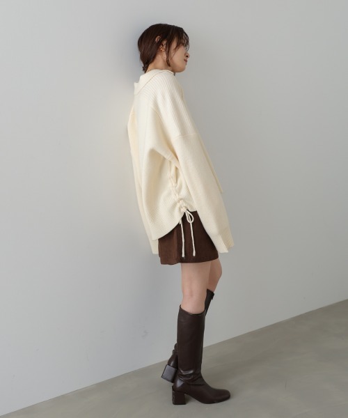 Bab（バブ）の「襟付きリブ切替サイドドロストニットトップス（ニット/セーター・レディース・グリーン/チャコールグレー/アイボリー・FREE）」の8枚目の写真