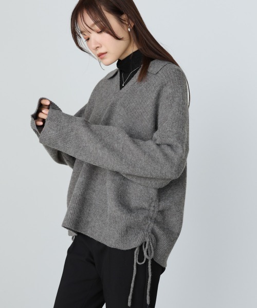 Bab（バブ）の「襟付きリブ切替サイドドロストニットトップス（ニット/セーター・レディース・グリーン/チャコールグレー/アイボリー・FREE）」の20枚目の写真