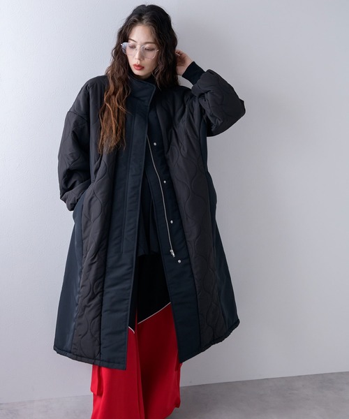 bohmal（ボマール）の「キルト切替スタンドロングコート（その他アウター・レディース・ブラック/アイボリー・MEDIUM）」の9枚目の写真