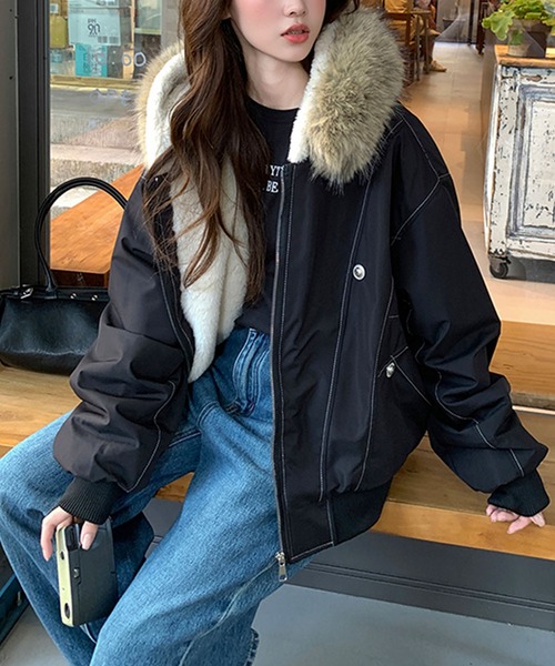 セール】ファー付き裏ボアジップアップブルゾン（ブルゾン）｜Doula