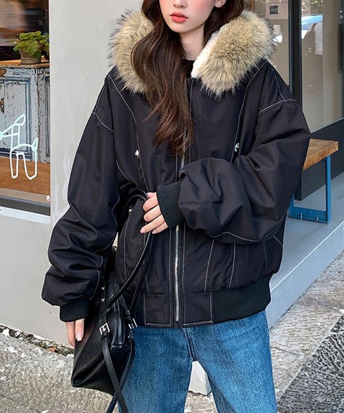 セール】ファー付き裏ボアジップアップブルゾン（ブルゾン）｜Doula