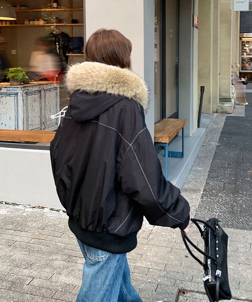 セール】ファー付き裏ボアジップアップブルゾン（ブルゾン）｜Doula