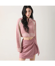 Block Raglan Knit Zip-up PINK