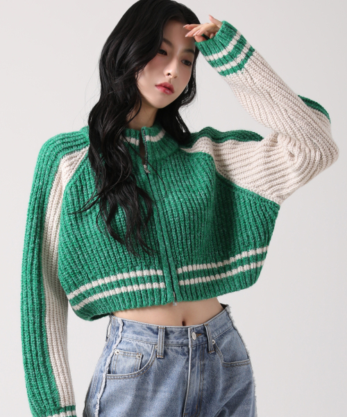 AVANDRESS（アバンドレス ）の「Block Raglan Knit Zip-up PINK（カーディガン/ボレロ・レディース・ピンク・FREE）」の3枚目の写真