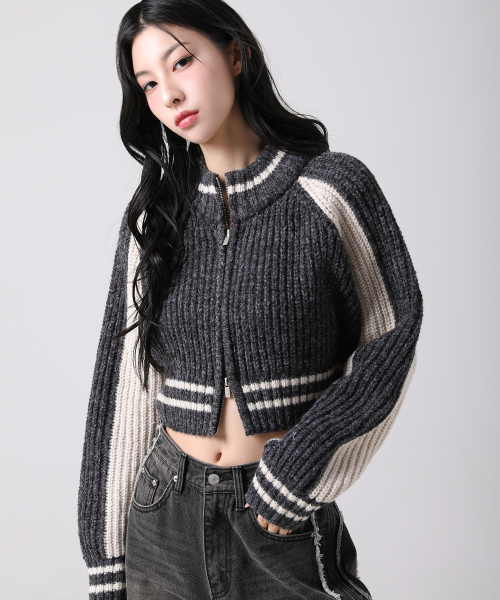 AVANDRESS（アバンドレス ）の「Block Raglan Knit Zip-up PINK（カーディガン/ボレロ・レディース・ピンク・FREE）」の4枚目の写真