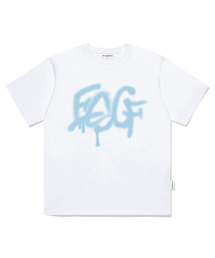スカイブルーグラフィティ ESCFロゴプリントオーバーサイズ半袖Tシャツホワイト
