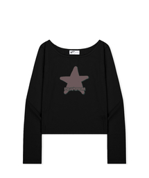 ESCAPEFROM（エスケープフロム）の「Ugly Star Print Slim Fit Boat Neck Long Sleeve Black（Tシャツ/カットソー）」