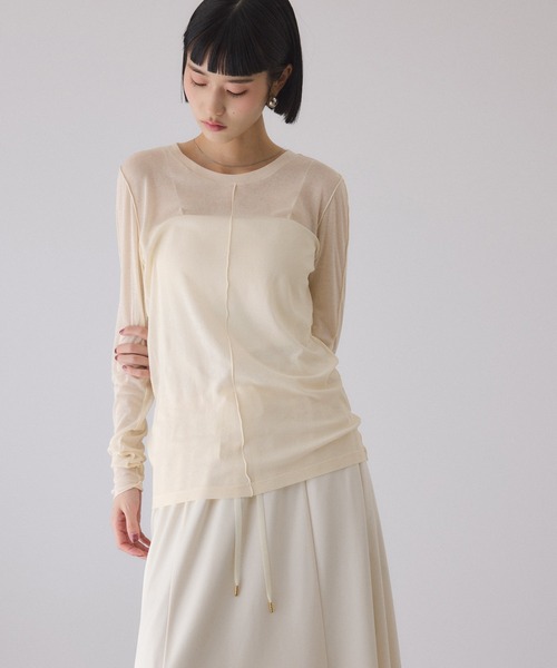 ADAM ET ROPE'（アダムエロペ）の「シアーフライスロンT（Tシャツ/カットソー・レディース・ブラック/キナリ/イエロー・FREE）」の2枚目の写真