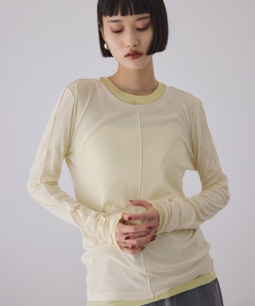 ADAM ET ROPE'（アダムエロペ）の「シアーフライスロンT（Tシャツ/カットソー・レディース・ブラック/キナリ/イエロー・FREE）」の4枚目の写真