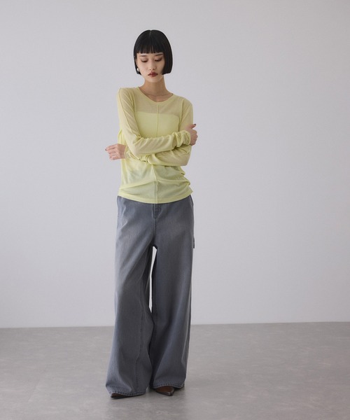 ADAM ET ROPE'（アダムエロペ）の「シアーフライスロンT（Tシャツ/カットソー・レディース・ブラック/キナリ/イエロー・FREE）」の5枚目の写真