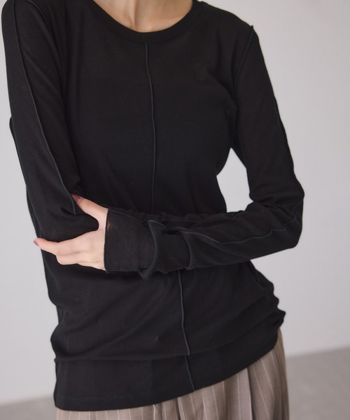 ADAM ET ROPE'（アダムエロペ）の「シアーフライスロンT（Tシャツ/カットソー・レディース・ブラック/キナリ/イエロー・FREE）」の12枚目の写真