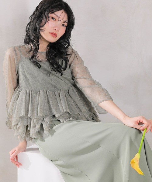 Kana（カナ）の「ラメチュール ペプラム Iライン ワンピース ドレス 2点セット パーティー 結婚式 お呼ばれ オケージョン（ドレス・レディース・ブラック/チャコールグレー/グリーン・M）」の20枚目の写真