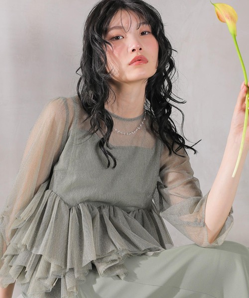 Kana（カナ）の「ラメチュール ペプラム Iライン ワンピース ドレス 2点セット パーティー 結婚式 お呼ばれ オケージョン（ドレス・レディース・ブラック/チャコールグレー/グリーン・M）」の18枚目の写真
