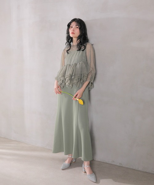 Kana（カナ）の「ラメチュール ペプラム Iライン ワンピース ドレス 2点セット パーティー 結婚式 お呼ばれ オケージョン（ドレス・レディース・ブラック/チャコールグレー/グリーン・M）」の21枚目の写真