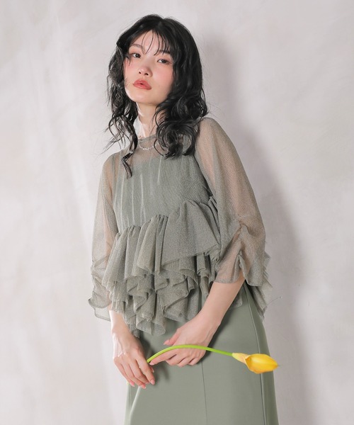 Kana（カナ）の「ラメチュール ペプラム Iライン ワンピース ドレス 2点セット パーティー 結婚式 お呼ばれ オケージョン（ドレス・レディース・ブラック/チャコールグレー/グリーン・M）」の11枚目の写真