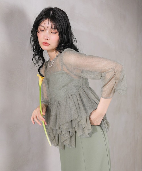 Kana（カナ）の「ラメチュール ペプラム Iライン ワンピース ドレス 2点セット パーティー 結婚式 お呼ばれ オケージョン（ドレス・レディース・ブラック/チャコールグレー/グリーン・M）」の19枚目の写真