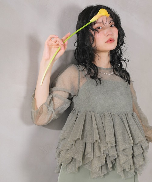 Kana（カナ）の「ラメチュール ペプラム Iライン ワンピース ドレス 2点セット パーティー 結婚式 お呼ばれ オケージョン（ドレス・レディース・ブラック/チャコールグレー/グリーン・M）」の12枚目の写真