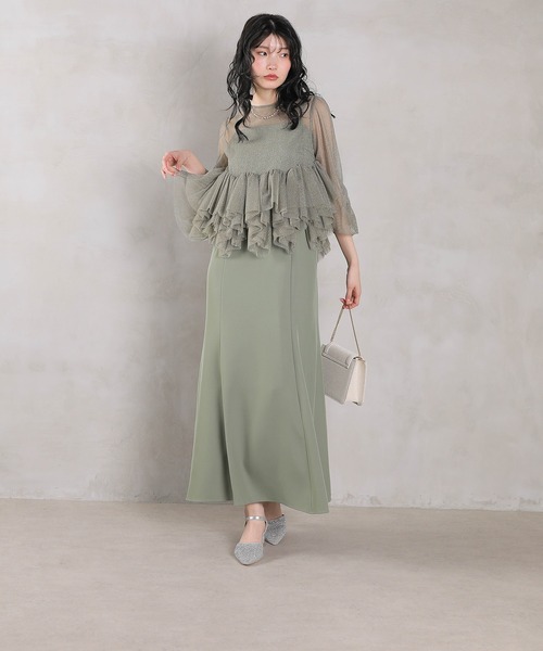 Kana（カナ）の「ラメチュール ペプラム Iライン ワンピース ドレス 2点セット パーティー 結婚式 お呼ばれ オケージョン（ドレス・レディース・ブラック/チャコールグレー/グリーン・M）」の14枚目の写真