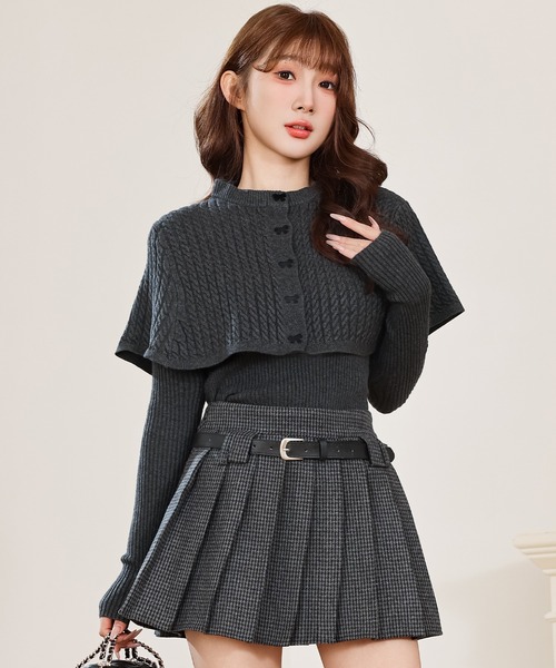 Anely(アネリー)の「千鳥格子 プリーツ ベルト付き ミニ スカート(スカート・レディース・ブラック/ブラウン・S/M/L)」の7枚目の写真