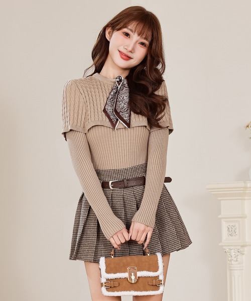 Anely(アネリー)の「千鳥格子 プリーツ ベルト付き ミニ スカート(スカート・レディース・ブラック/ブラウン・S/M/L)」の4枚目の写真