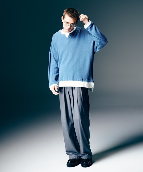 glamb(グラム)の「Layered Skipper Cutsew / レイヤードスキッパーカットソー(Tシャツ/カットソー・メンズ・ホワイト/ブラック/ブルー・S/M/L)」の17枚目の写真