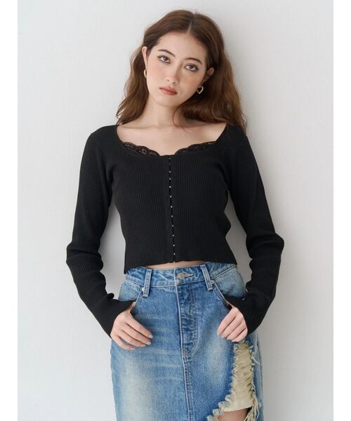 EVRIS(エヴリス)の「フロントホックレースドッキングニットトップス(ニット/セーター・レディース・ブルー/グレー/ブラック/イエロー・FREE)」の5枚目の写真