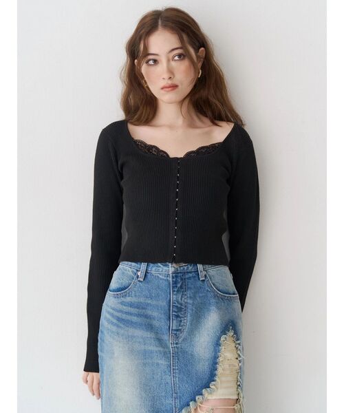 EVRIS(エヴリス)の「フロントホックレースドッキングニットトップス(ニット/セーター・レディース・ブルー/グレー/ブラック/イエロー・FREE)」の6枚目の写真