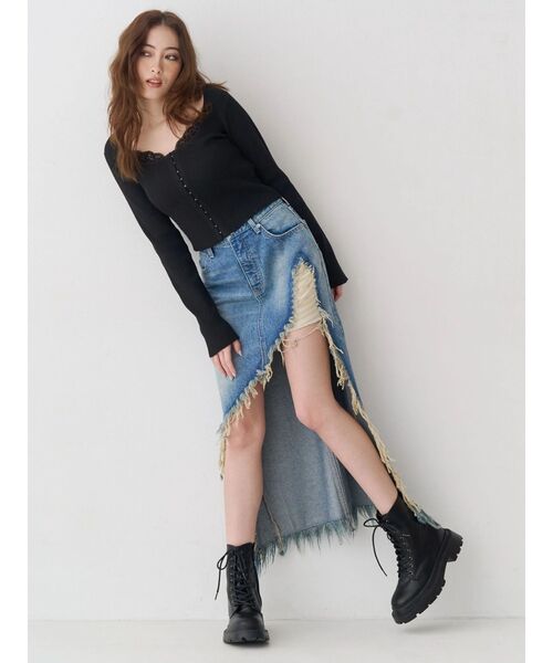 EVRIS(エヴリス)の「フロントホックレースドッキングニットトップス(ニット/セーター・レディース・ブルー/グレー/ブラック/イエロー・FREE)」の9枚目の写真