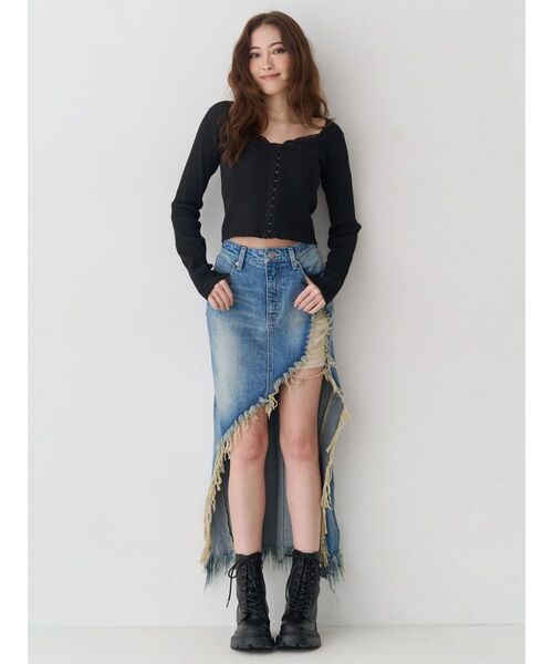 EVRIS(エヴリス)の「フロントホックレースドッキングニットトップス(ニット/セーター・レディース・ブルー/グレー/ブラック/イエロー・FREE)」の10枚目の写真