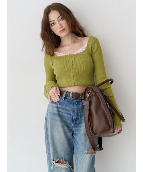 EVRIS(エヴリス)の「フロントホックレースドッキングニットトップス(ニット/セーター・レディース・ブルー/グレー/ブラック/イエロー・FREE)」の19枚目の写真