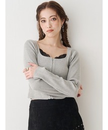 EVRIS | フロントホックレースドッキングニットトップス(ニット/セーター)