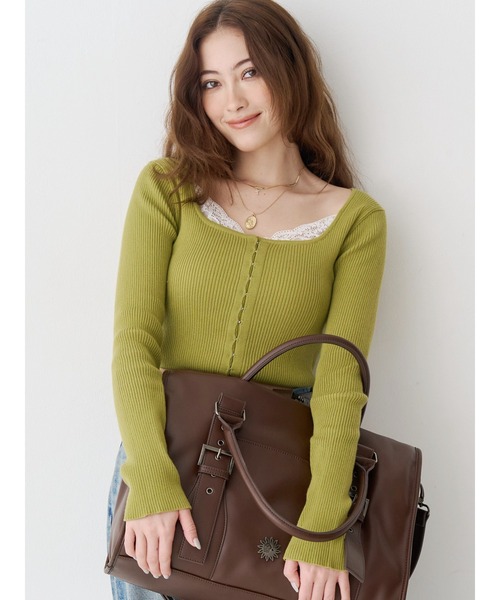 EVRIS(エヴリス)の「フロントホックレースドッキングニットトップス(ニット/セーター・レディース・ブルー/グレー/ブラック/イエロー・FREE)」の4枚目の写真